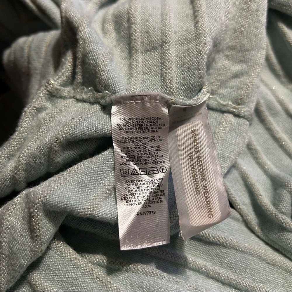 Ann Taylor Crew Neck Sweater XL Teal Silver Shimmer Lightweight‎
